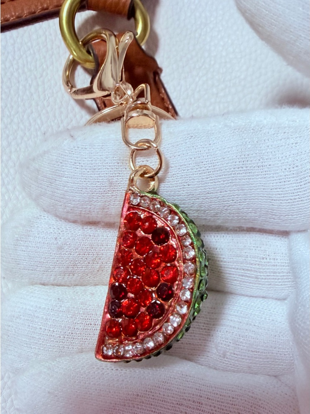 WOW 🍉 Crystal Watermelon Slice 💫 Keychain Gold deluxeBag Charm/ Llavero Sandía